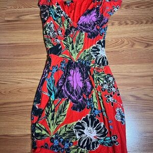 Guess Stretchy Vibrant Floral Dress Red Sz XS